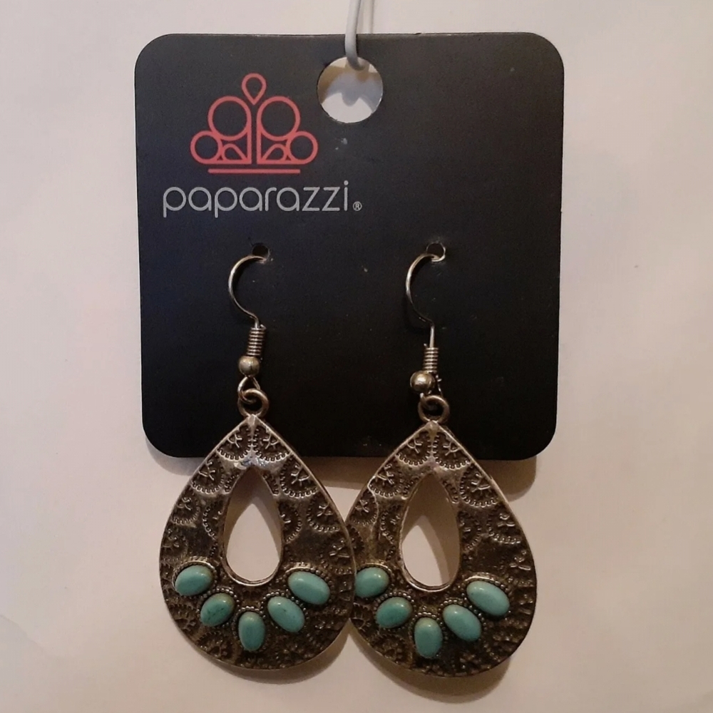 paparazzi Turquoise-colored Stones Dangle Fishook Wire Earrings